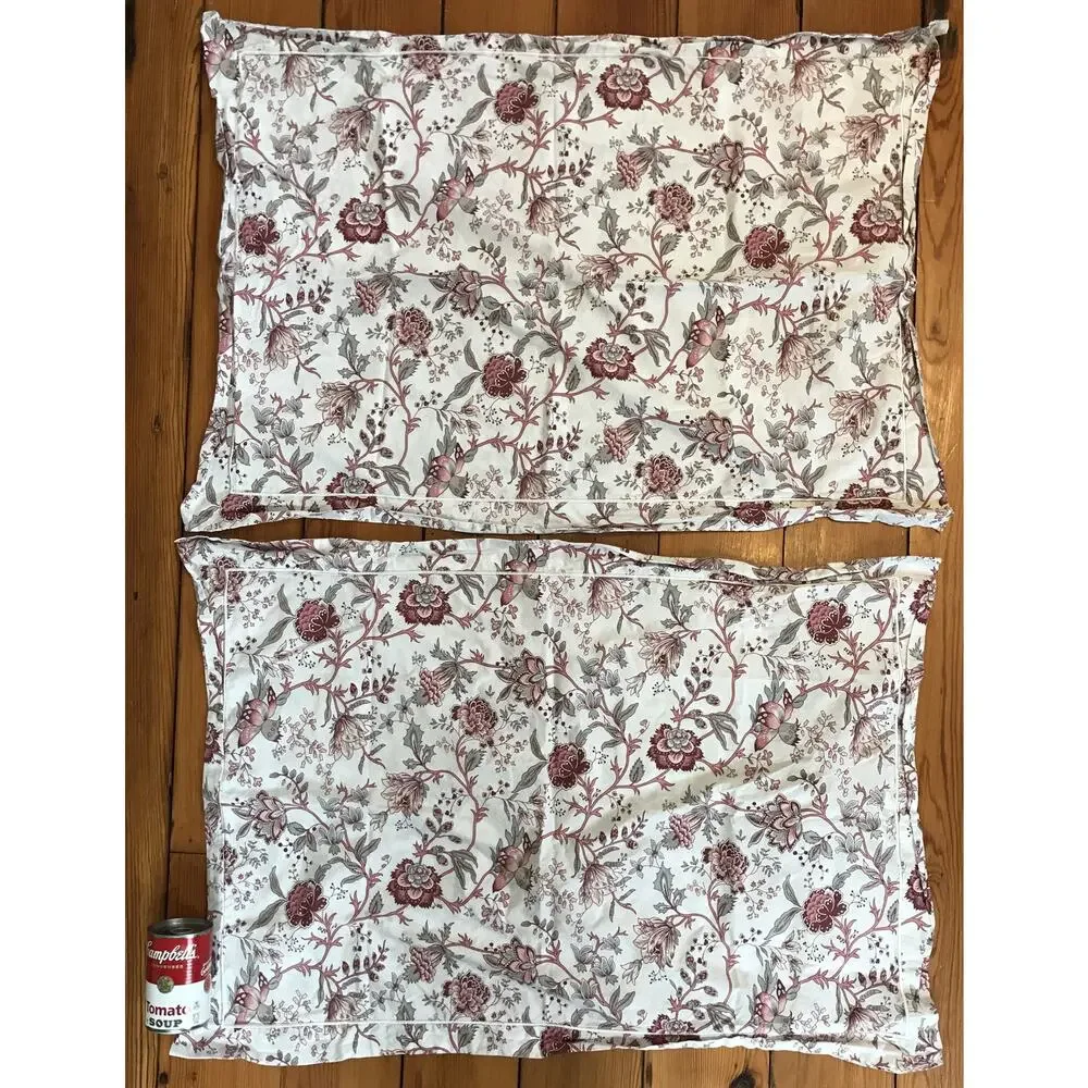 Set Pair IKEA Sprangort Burgundy Grey White Queen Full Cotton Floral Pillowcases